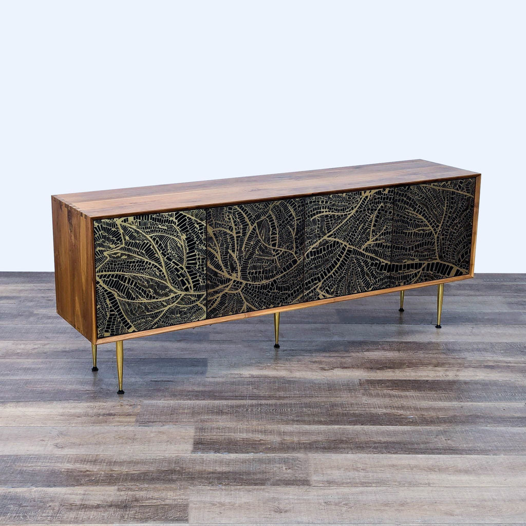 the sideboard is made of wood and metal.