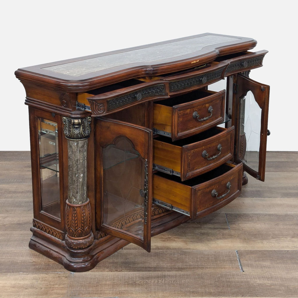 a large chinese desk with drawers