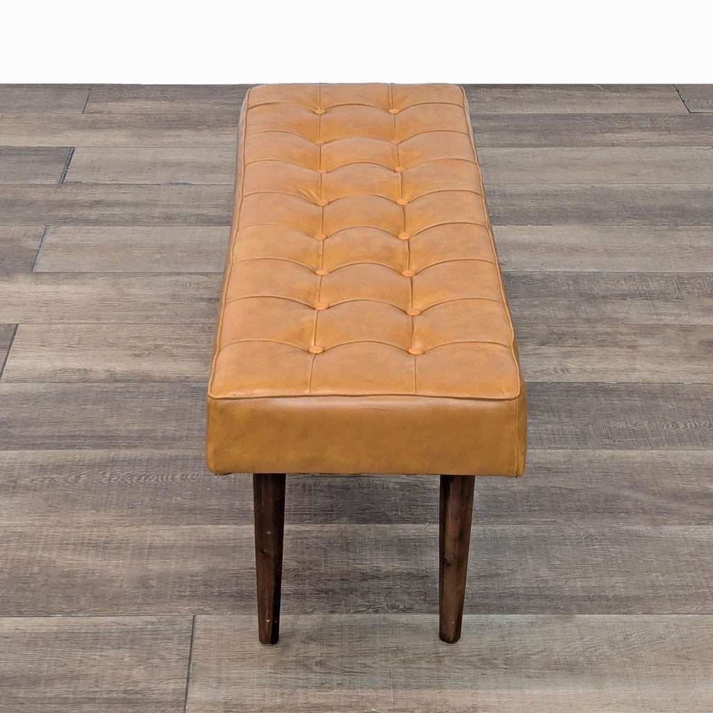 Mid-Century Modern Faux Leather Bench with Wood Legs