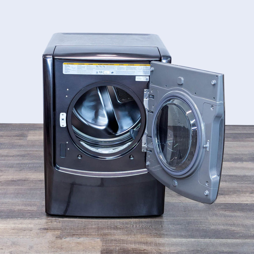 a washing machine with a door open