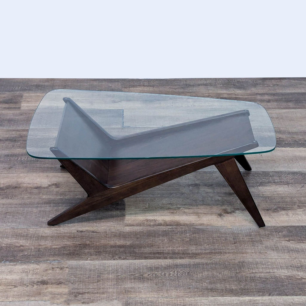 Glass Top Coffee Table on Wood Base