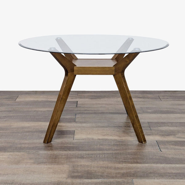 a round table with a glass top and a white top.