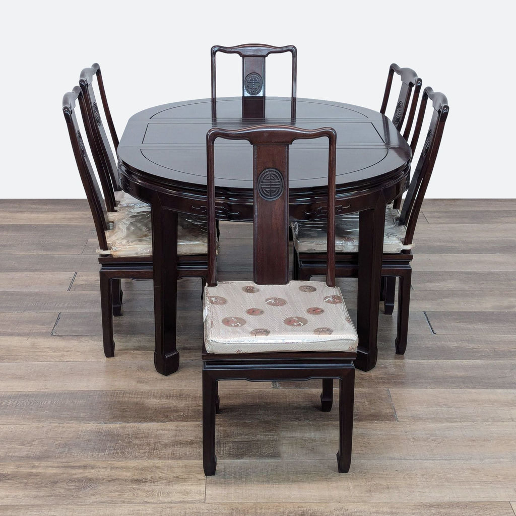 Rosewood Chinese 7-Piece Dining Set with Expanding Table