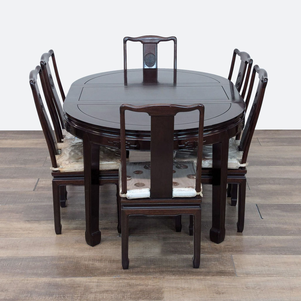 Rosewood Chinese 7-Piece Dining Set with Expanding Table