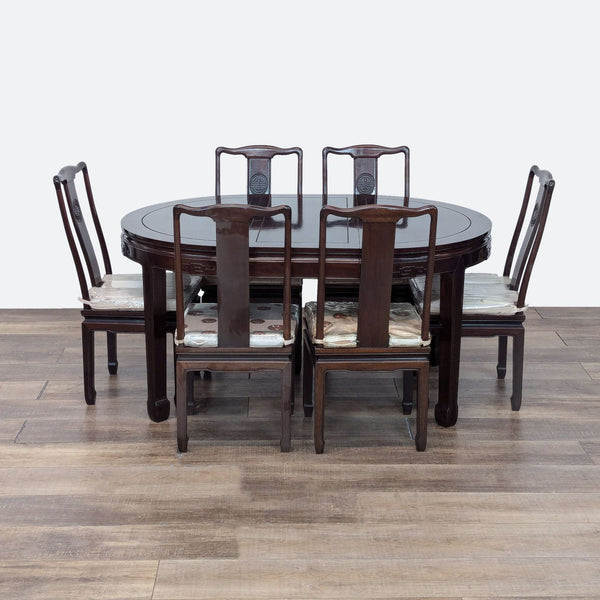 a dining table and four chairs.