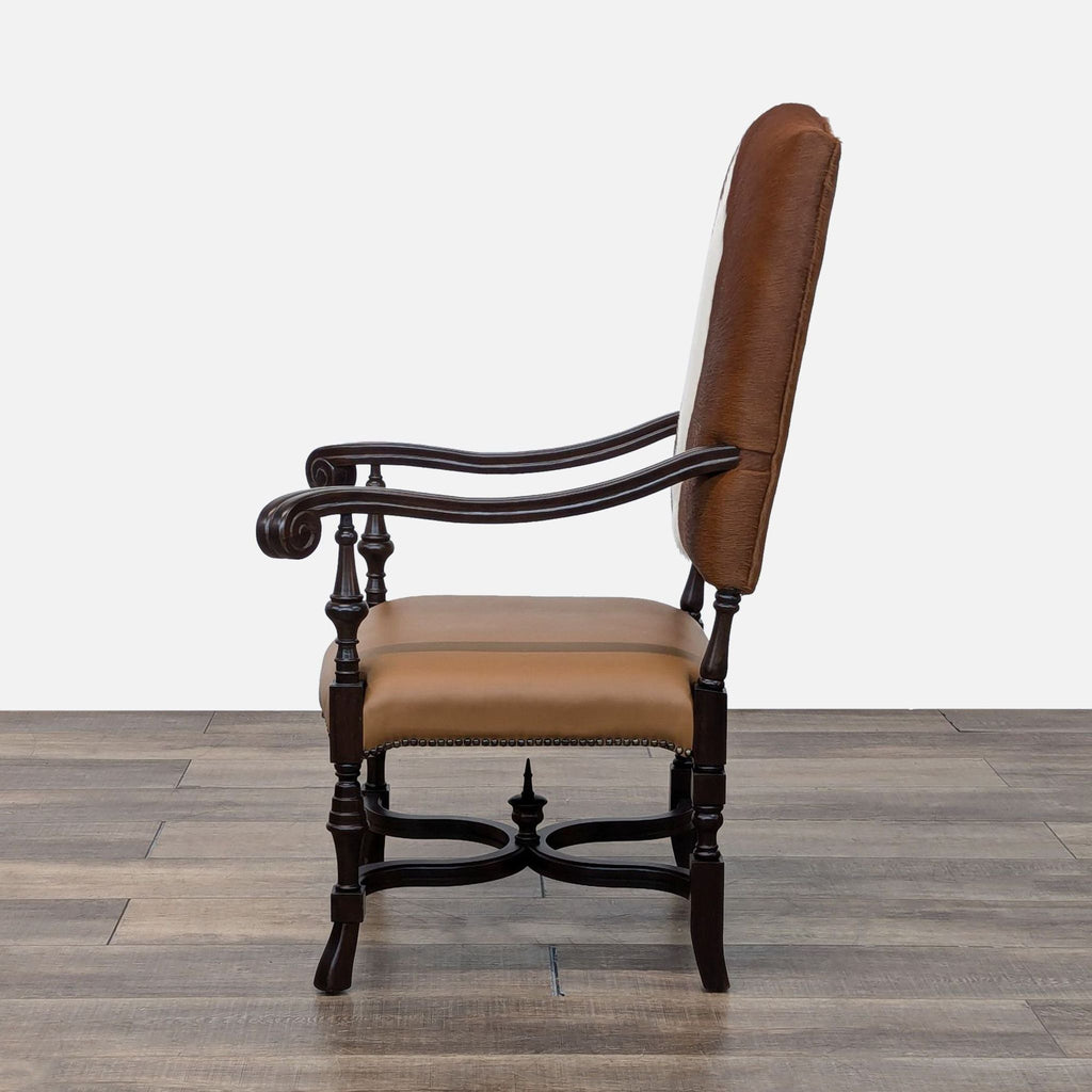 Western Style High-Back Lounge Chair with Cowhide and Leather