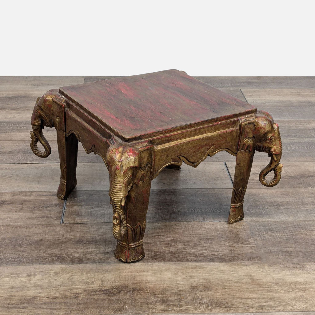 Carved Elephant Heads Accent Table