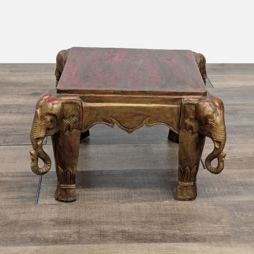 Carved Elephant Heads Accent Table