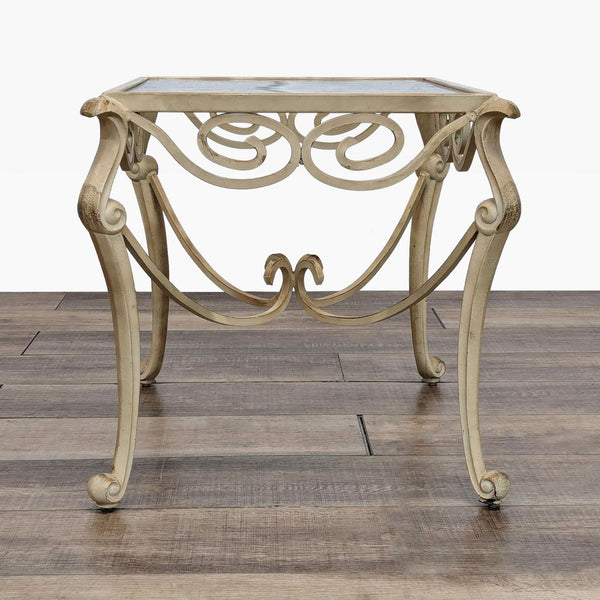 a french wrought iron and marble console table