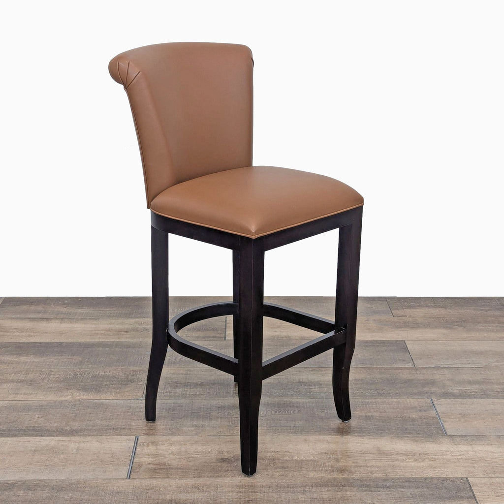 Transitional Tan Faux Leather Bar Stool with Dark Wood Frame