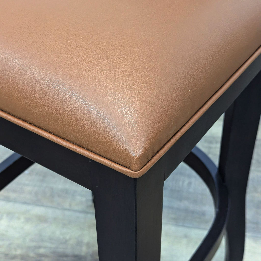 Transitional Tan Faux Leather Bar Stool with Dark Wood Frame