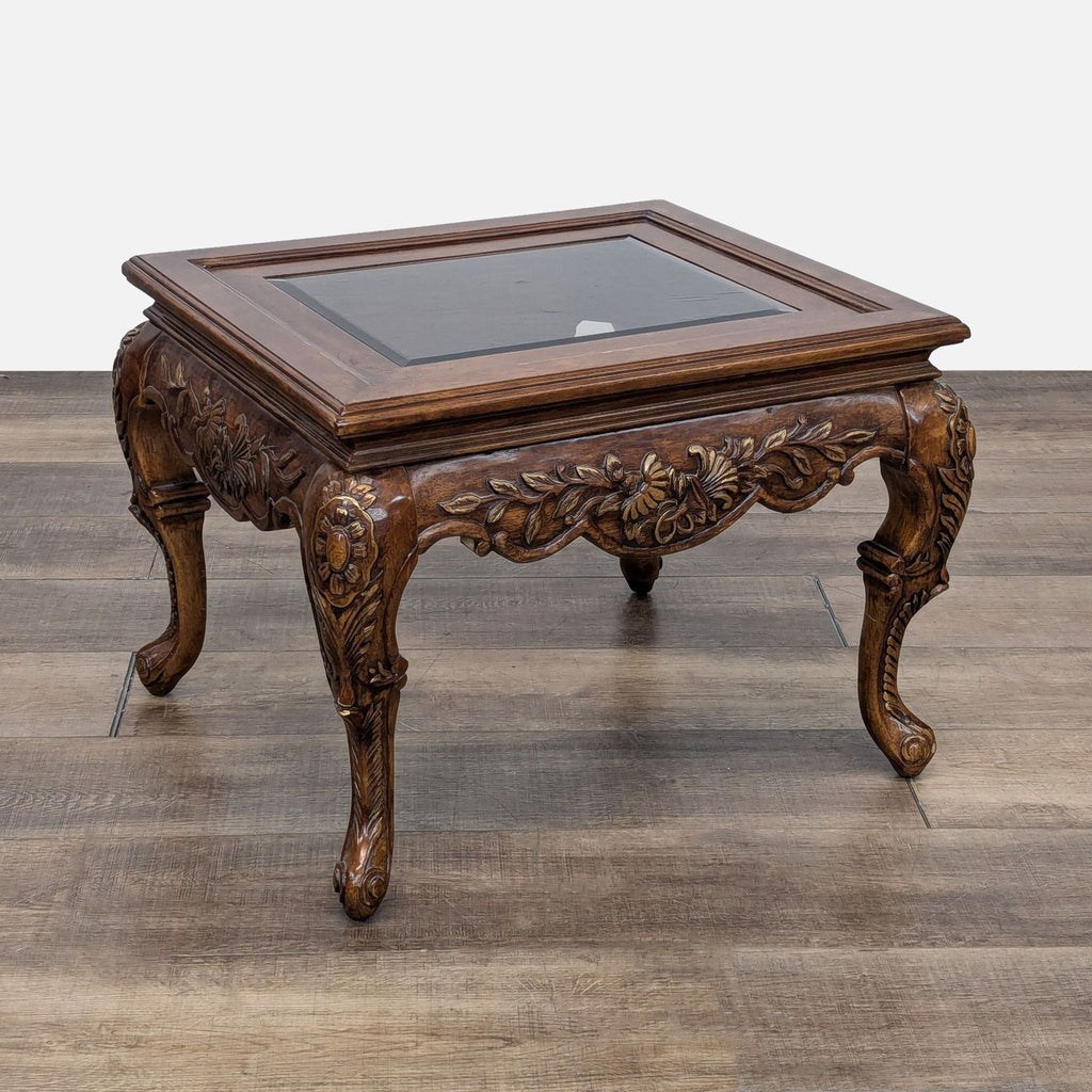 Carved and Gilded Glass Top End Table