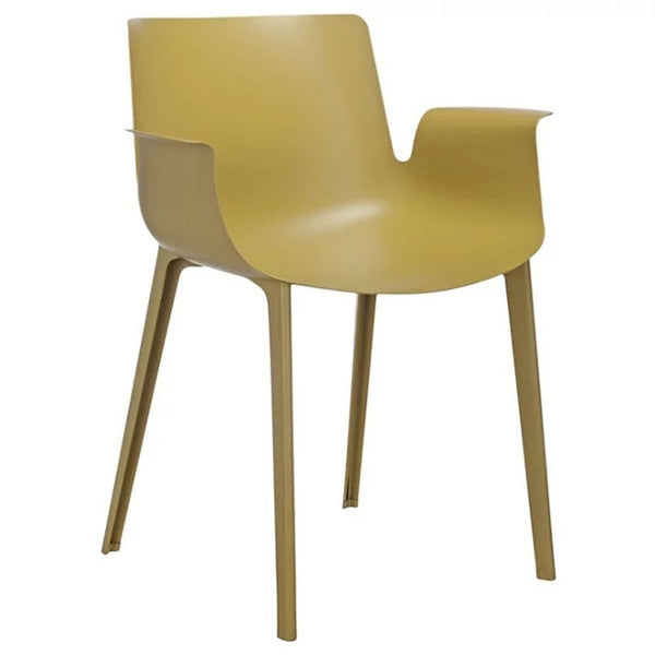 a pair of yellow dining chairs