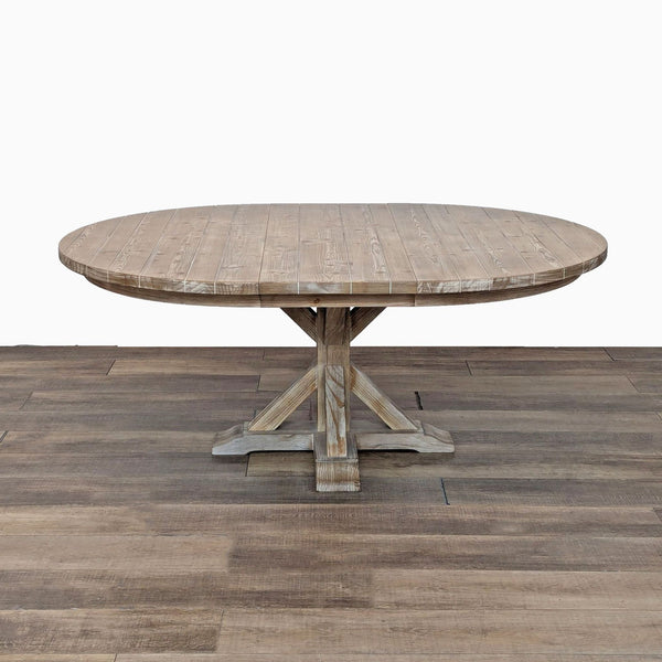 a round table with a wooden base.