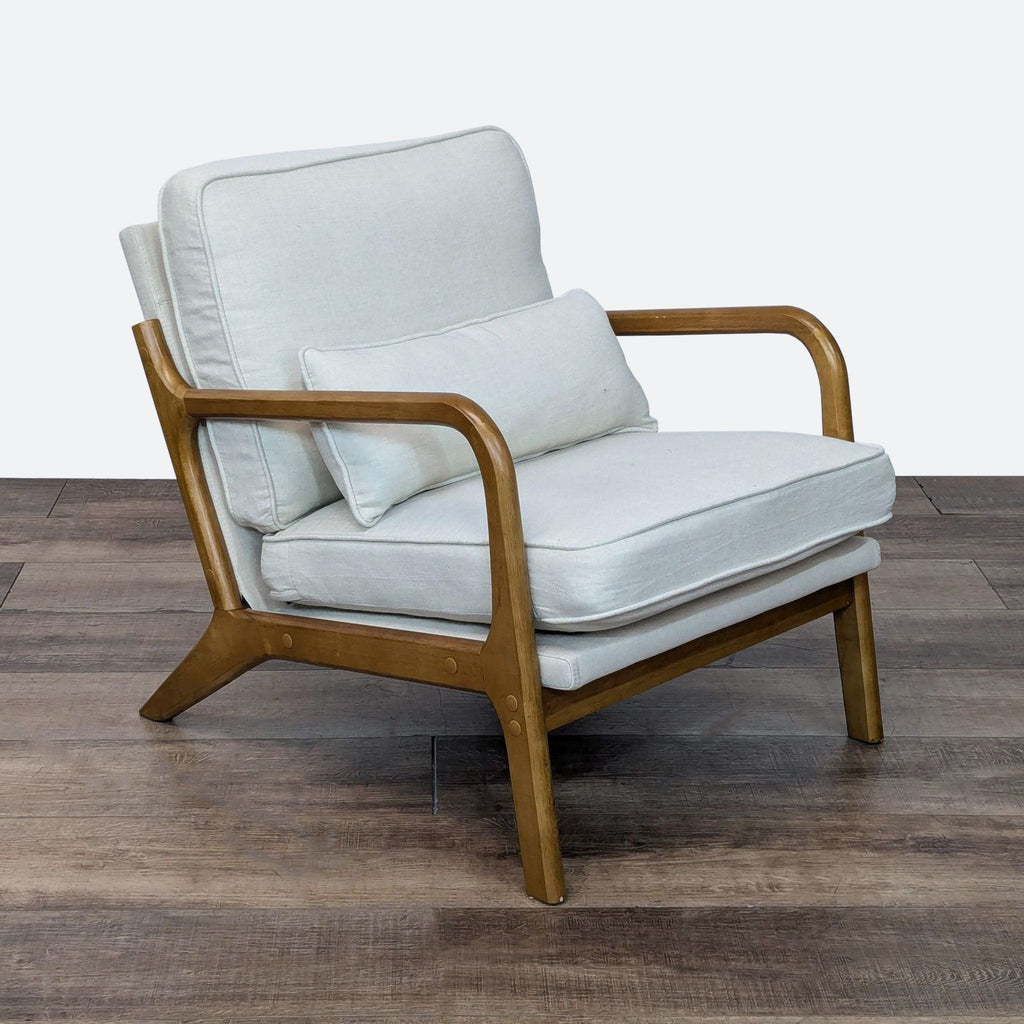 Mid-Century Modern Style Lounge Chair with Cream Upholstery