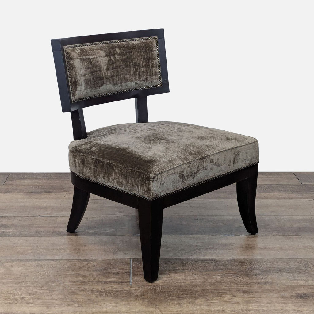 Transitional Velvet Lounge Chair with Dark Wood Frame