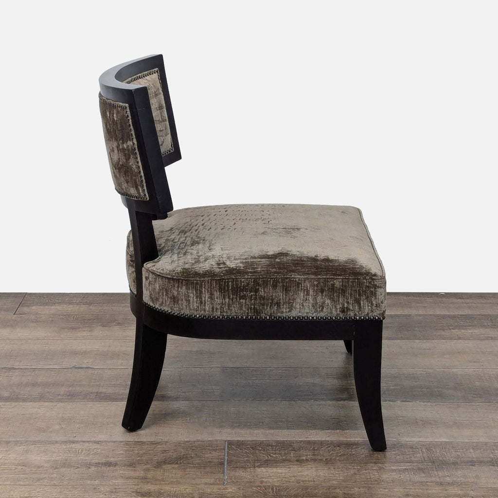 Transitional Velvet Lounge Chair with Dark Wood Frame