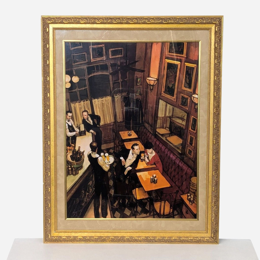 a framed oil painting of a bar scene