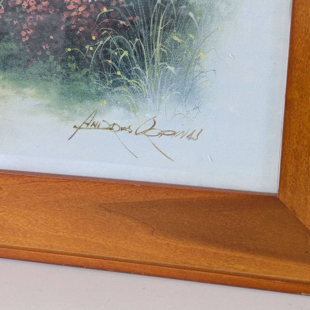 a signed watercolor painting of a garden