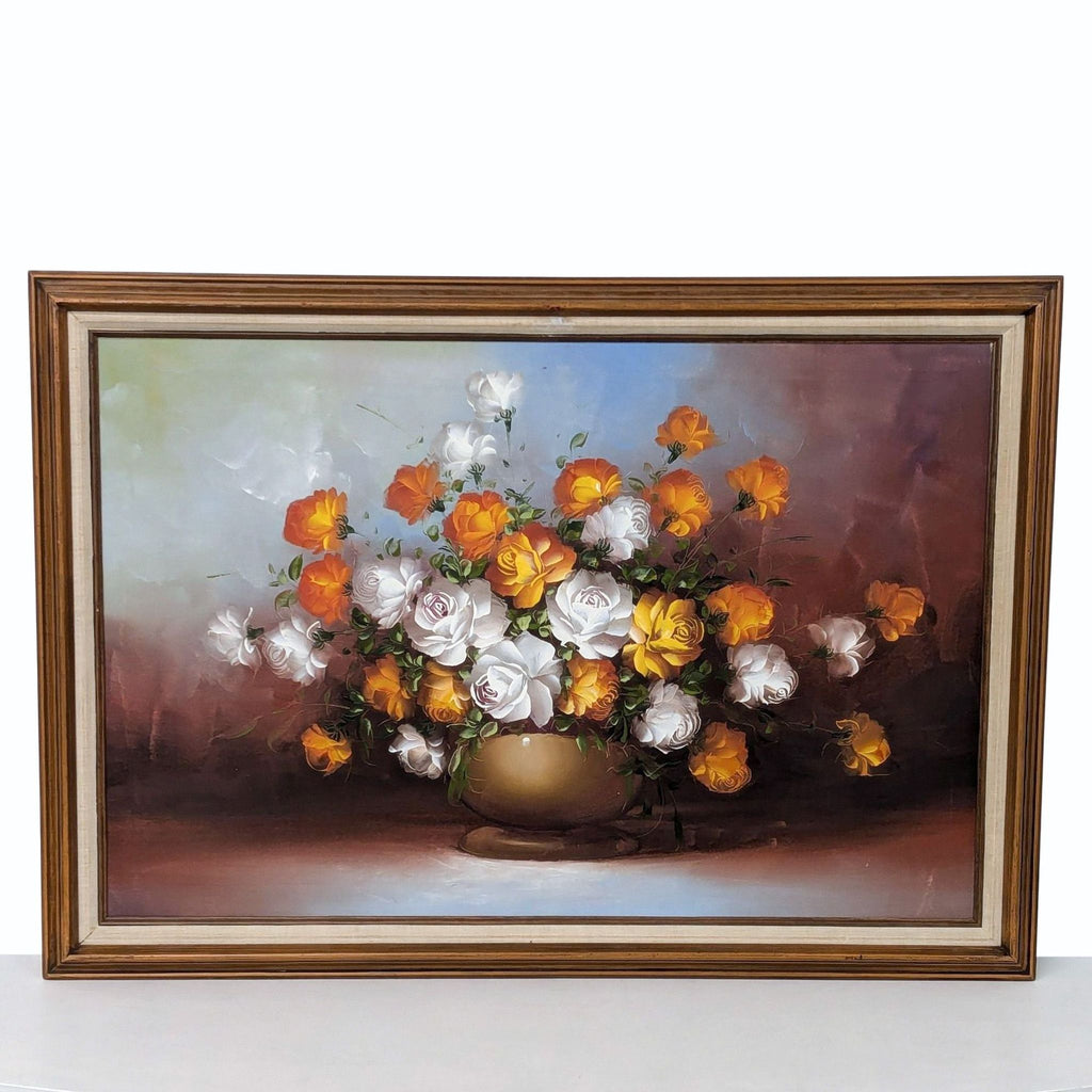 vintage oil painting of a vase of flowers