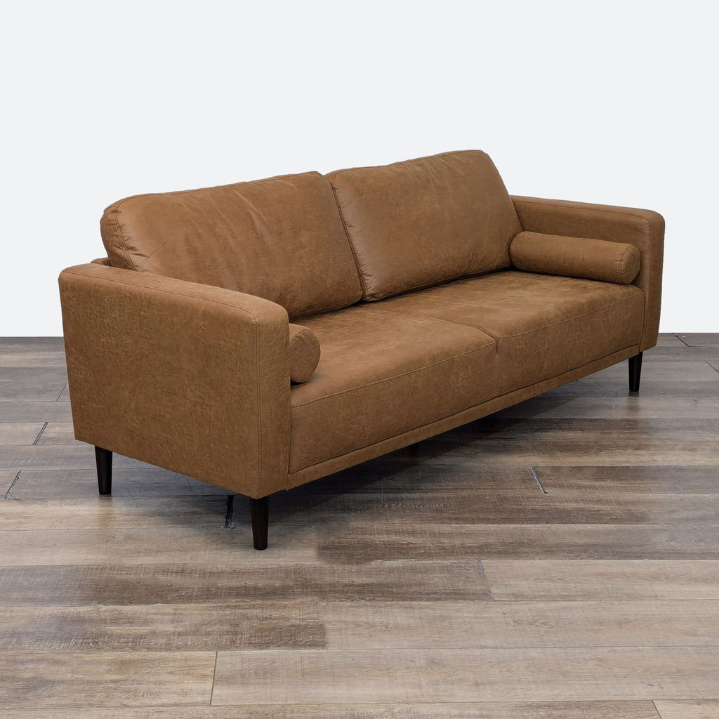 sofa in a brown suede fabric.