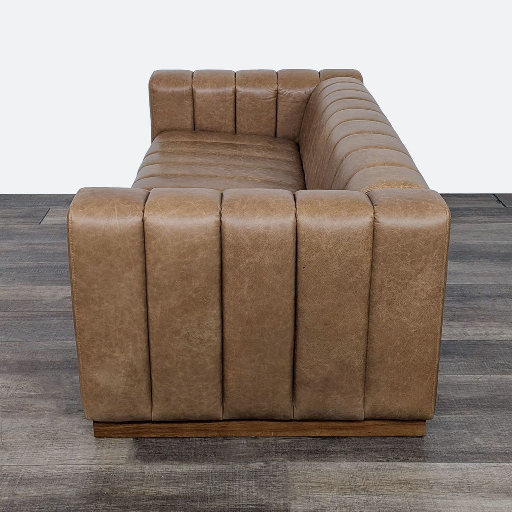 Forte 81" Channeled Saddle Leather Sofa With Walnut Base By CB2