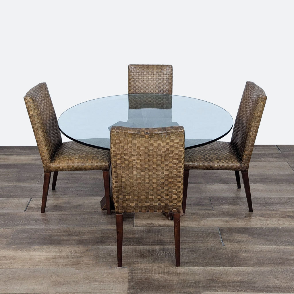 Rudin-Knowlton Glass Top 5-Piece Dining Set with Leather Woven Chairs