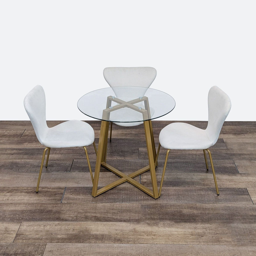 Modern Glass Top 4-Piece Dining Set with Gold Base