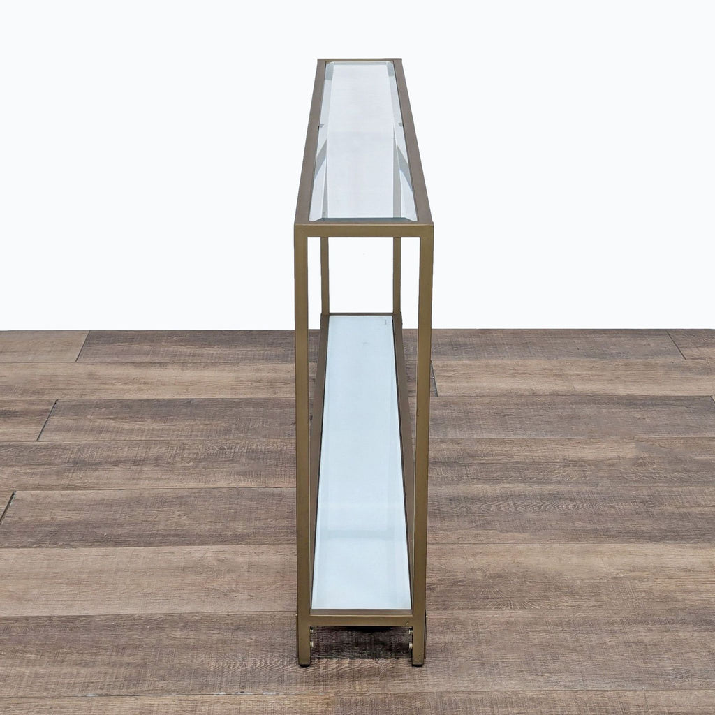 a glass shelf with a glass shelf