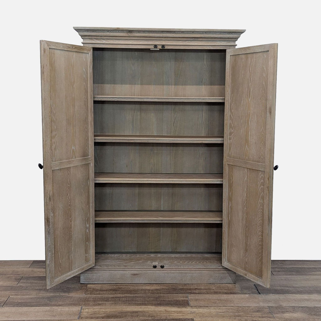 a wooden cabinet with a wooden shelf 