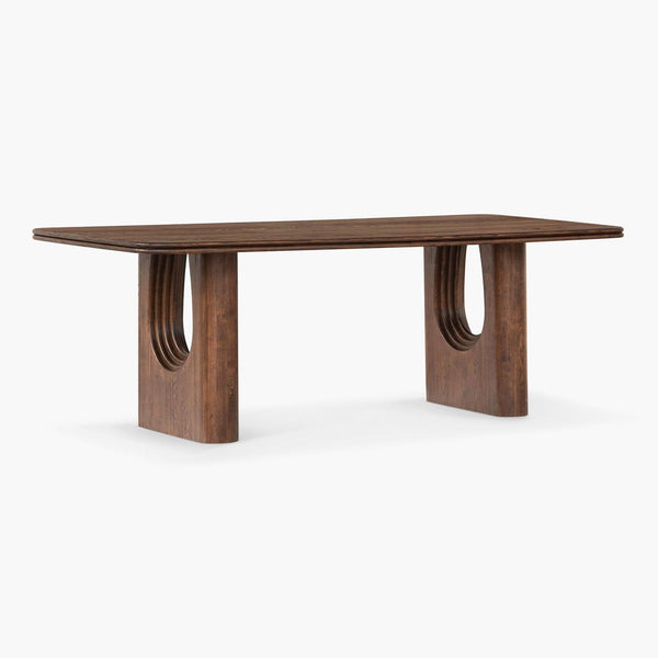 a wooden bench with a wooden head board 