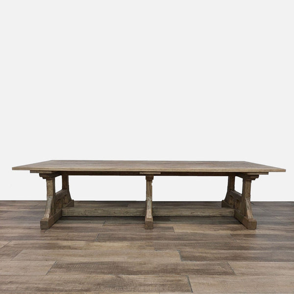 a wooden table with a wooden bench on it 