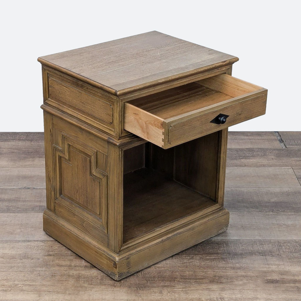 a wooden table with a wooden box on top of it 