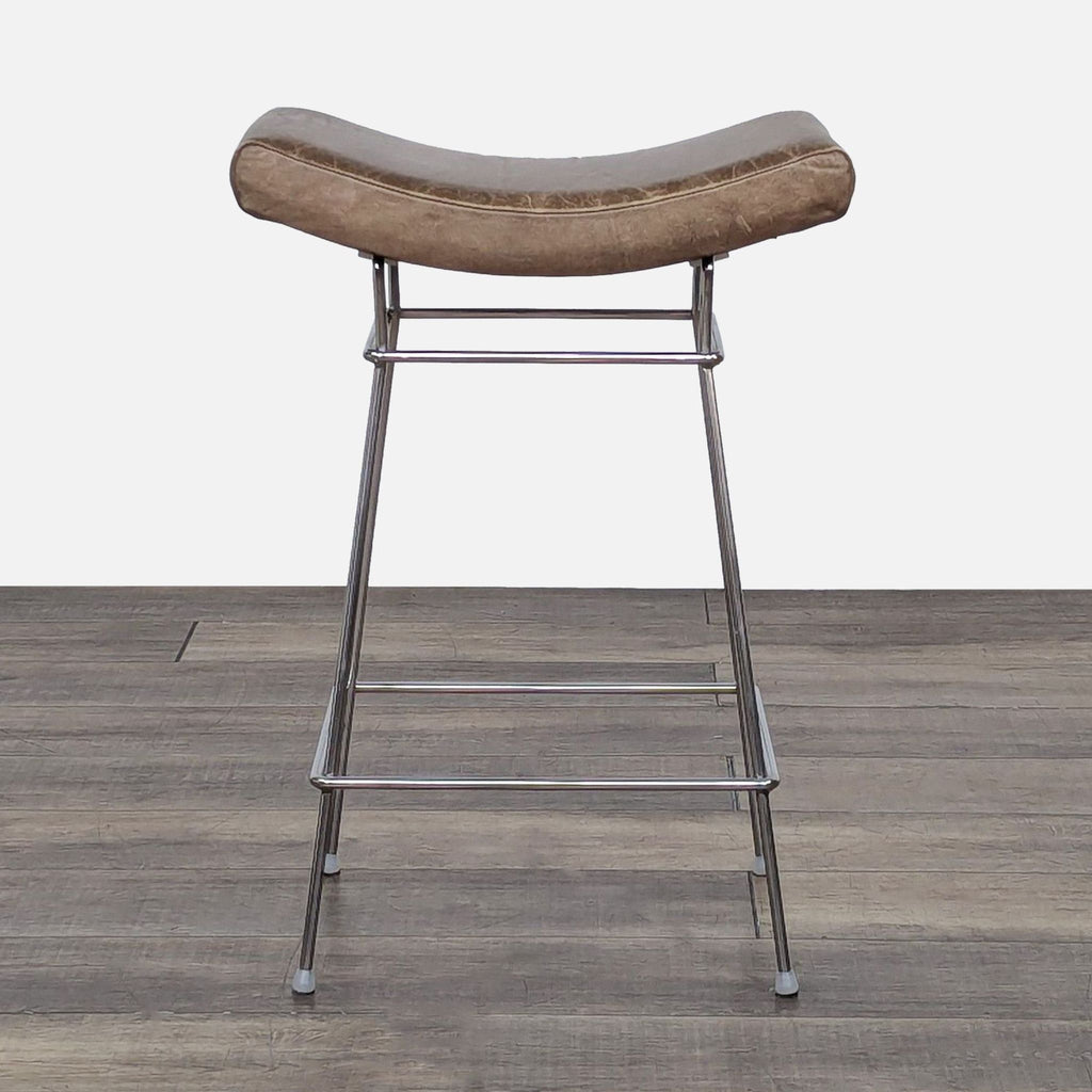 Modern Stool with Leather Seat and Chrome Frame