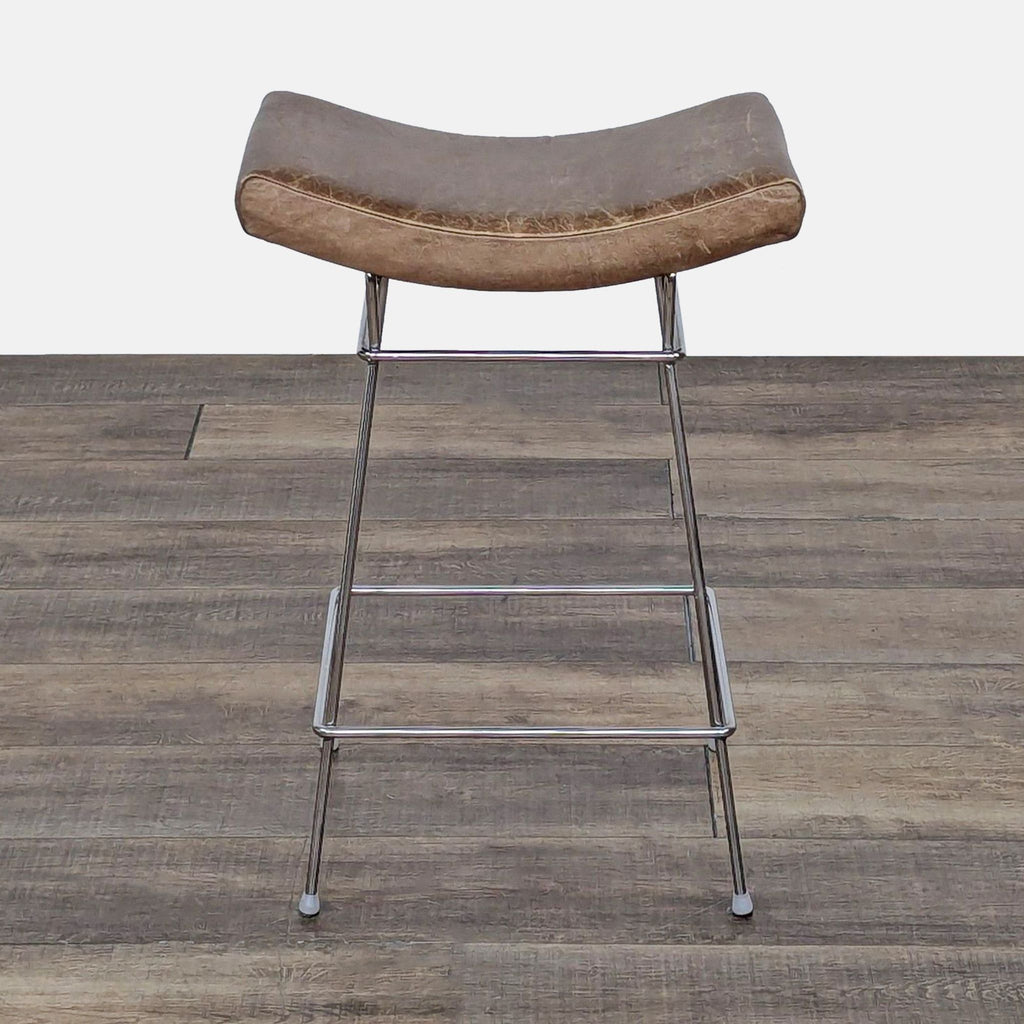 Modern Stool with Leather Seat and Chrome Frame