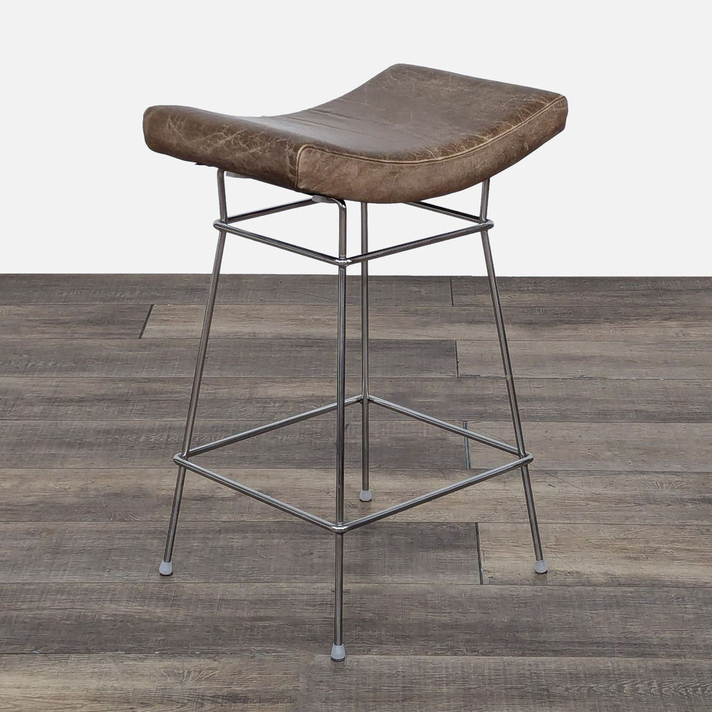 Modern Stool with Leather Seat and Chrome Frame