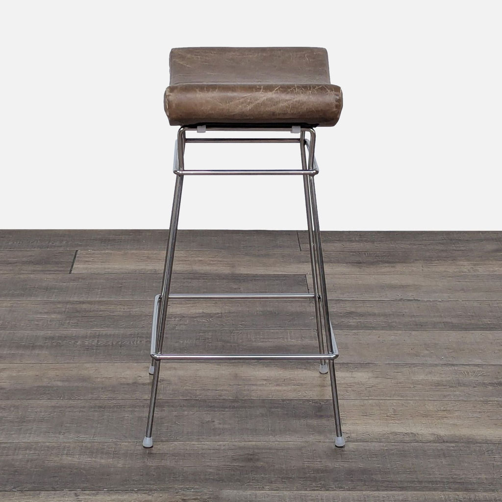 Modern Stool with Leather Seat and Chrome Frame