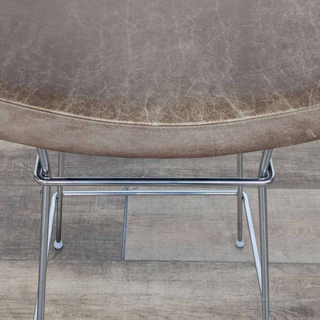 Modern Stool with Leather Seat and Chrome Frame