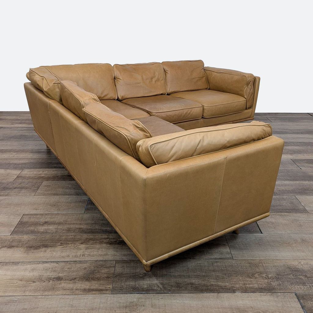 Article Tan Leather Timber Modern Corner Sectional Sofa