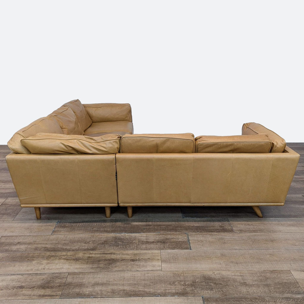 Article Tan Leather Timber Modern Corner Sectional Sofa