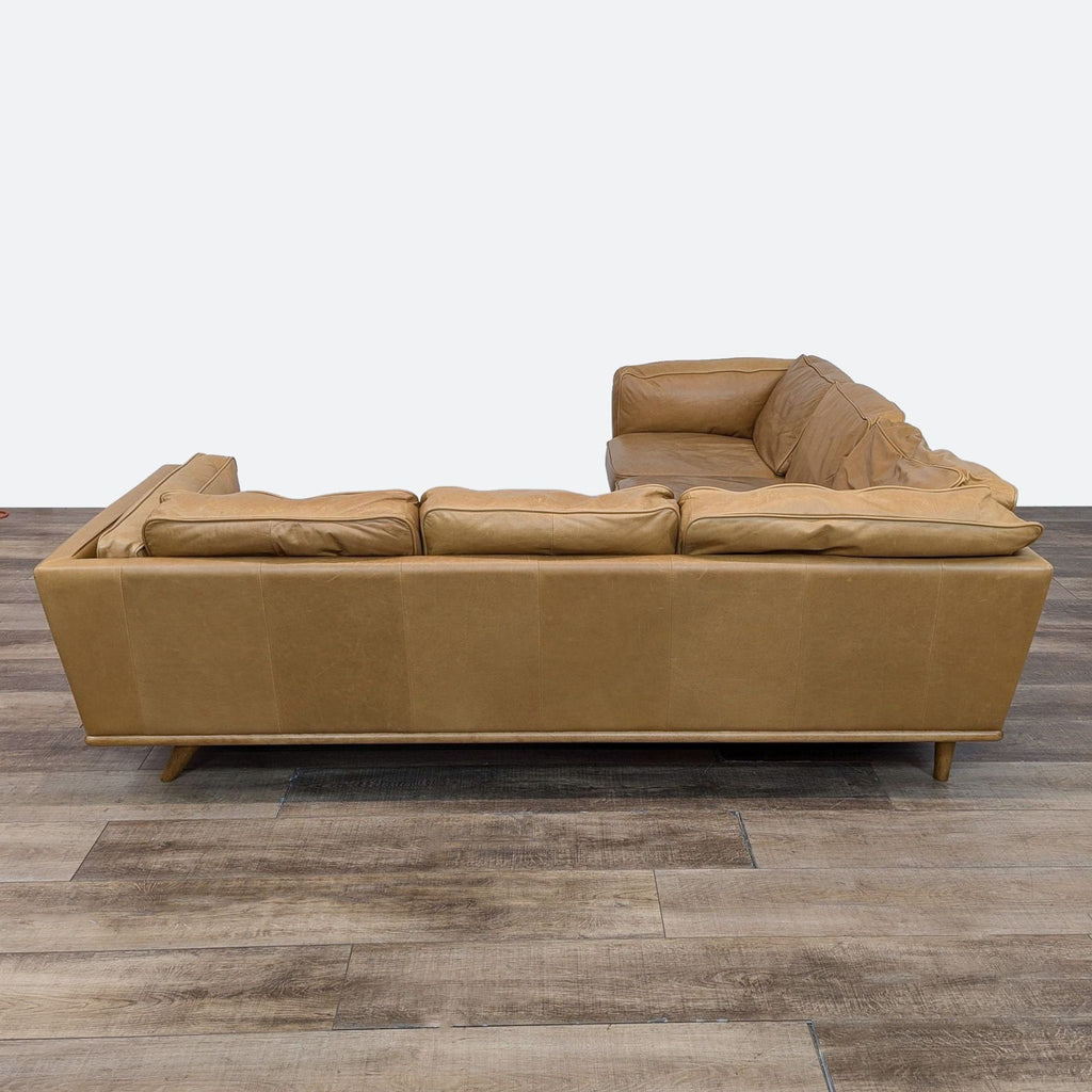 Article Tan Leather Timber Modern Corner Sectional Sofa