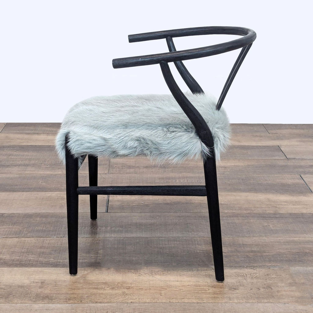 a chair with a wooden frame on top of it 