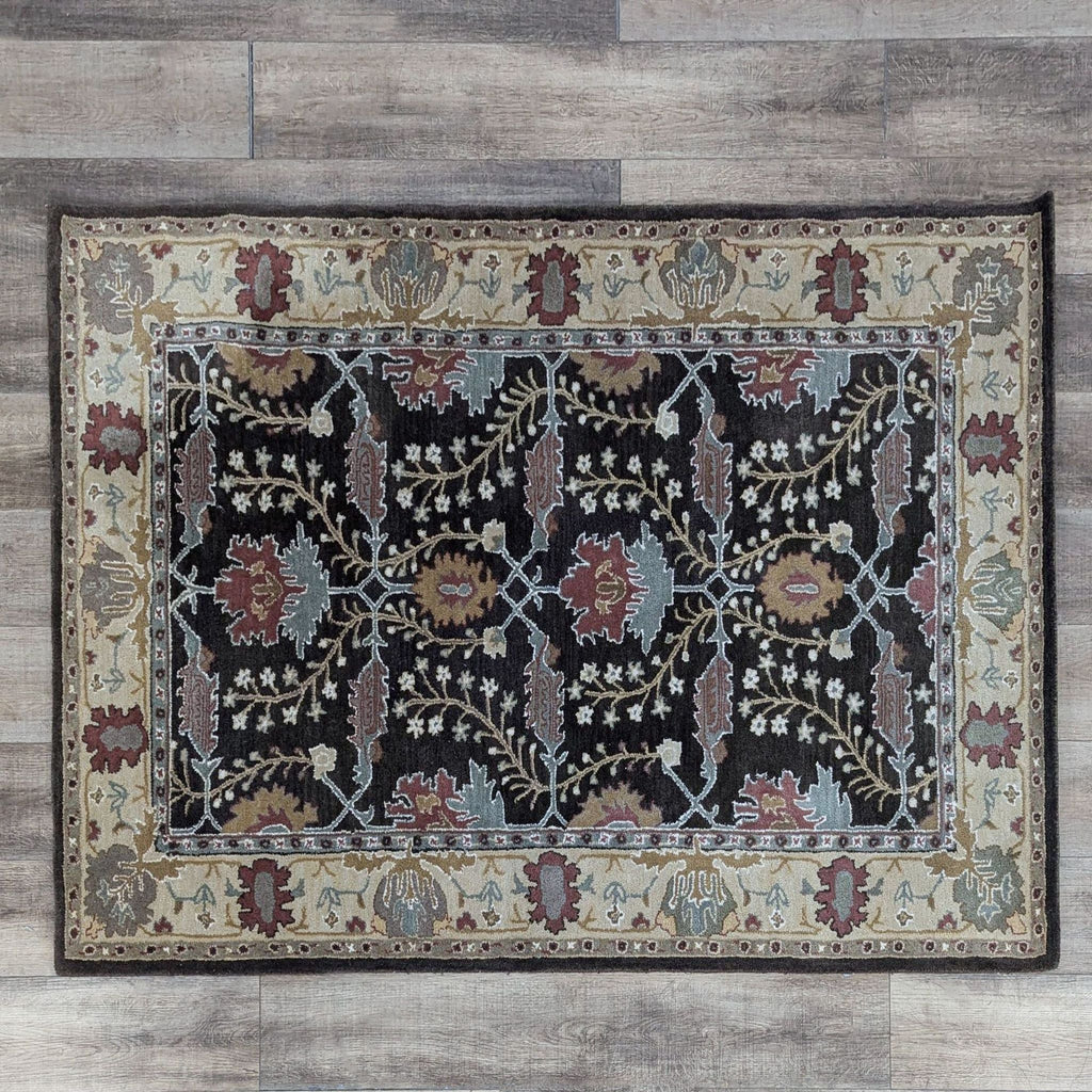 a large square patterned rug with a picture of a person 