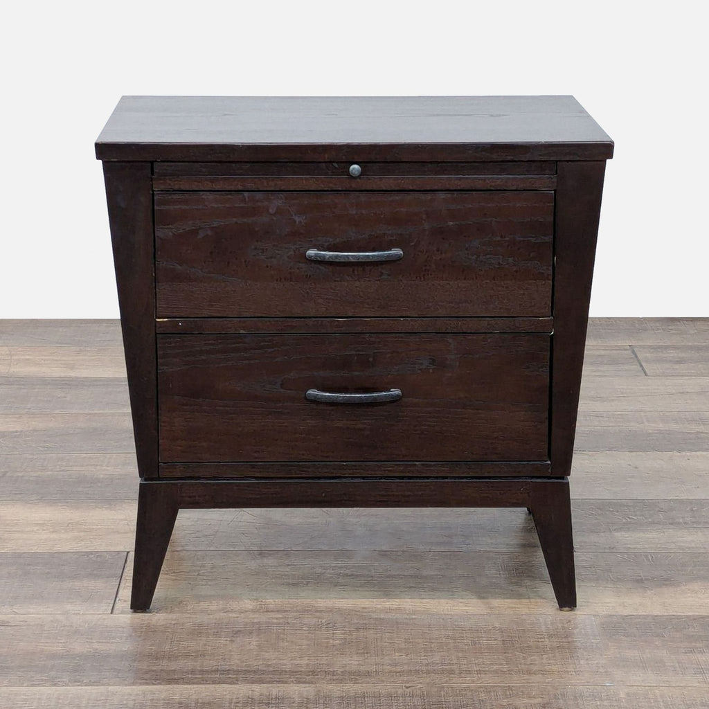 a wooden cabinet with a black and white dresser 