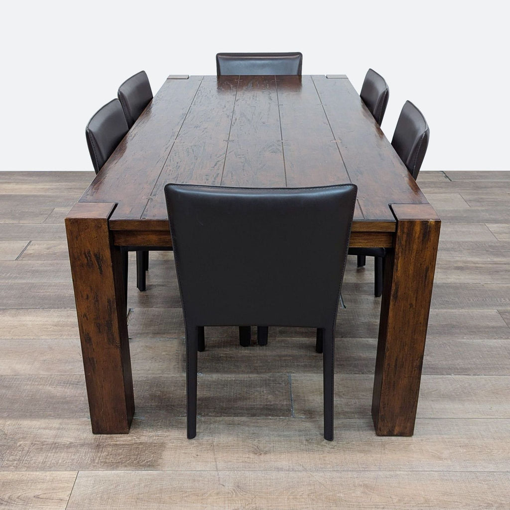 7-Piece Dark Wood Dining Set with 6 Faux Leather Chairs