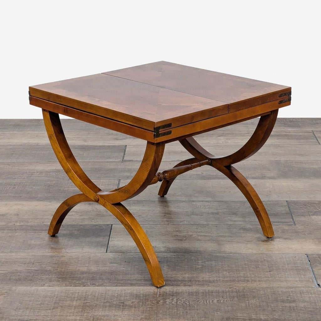 a wooden table with a wooden table cloth 