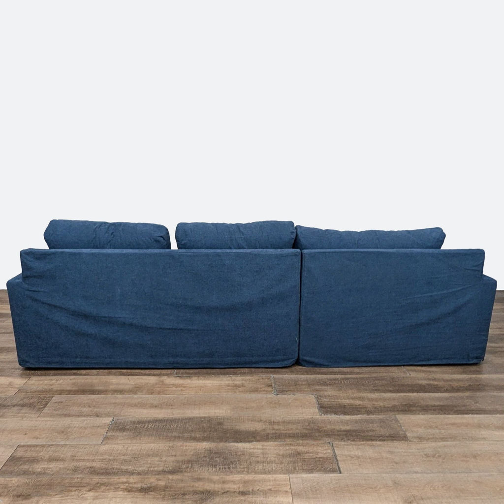 Pottery Barn Blue Slipcovered Sectional Sofa with Chaise