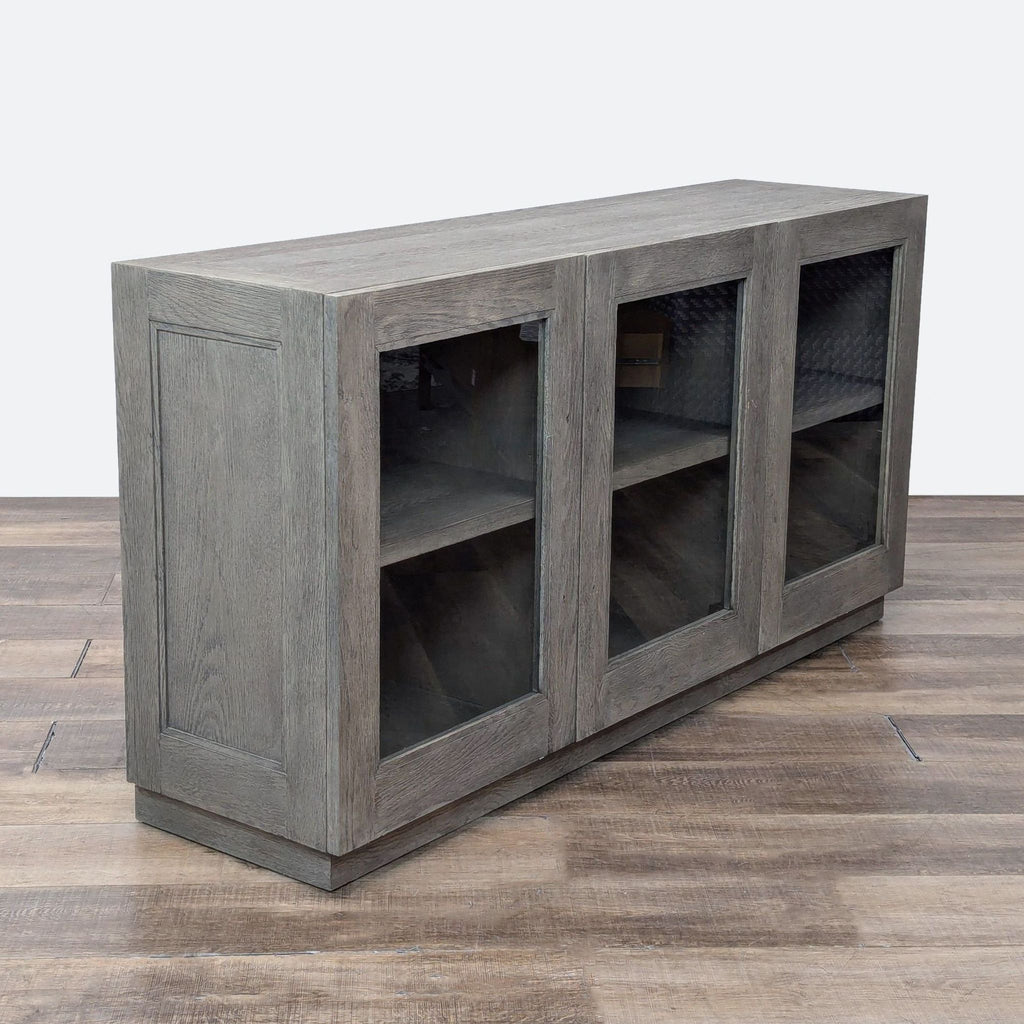 a wooden cabinet with a wooden floor 