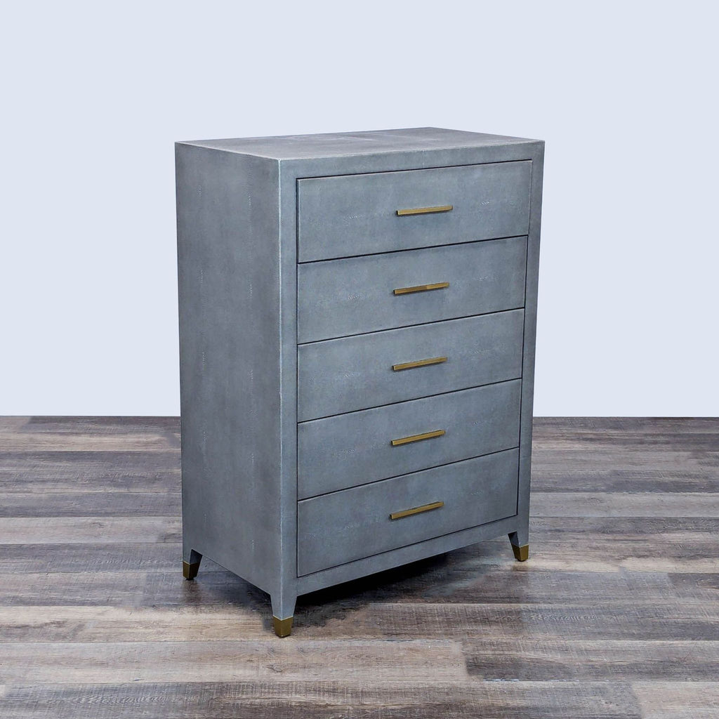 a wooden cabinet with a black and white striped dresser 