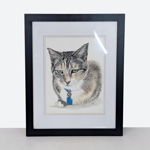 a cat sitting on a wall with a picture of a cat on it 